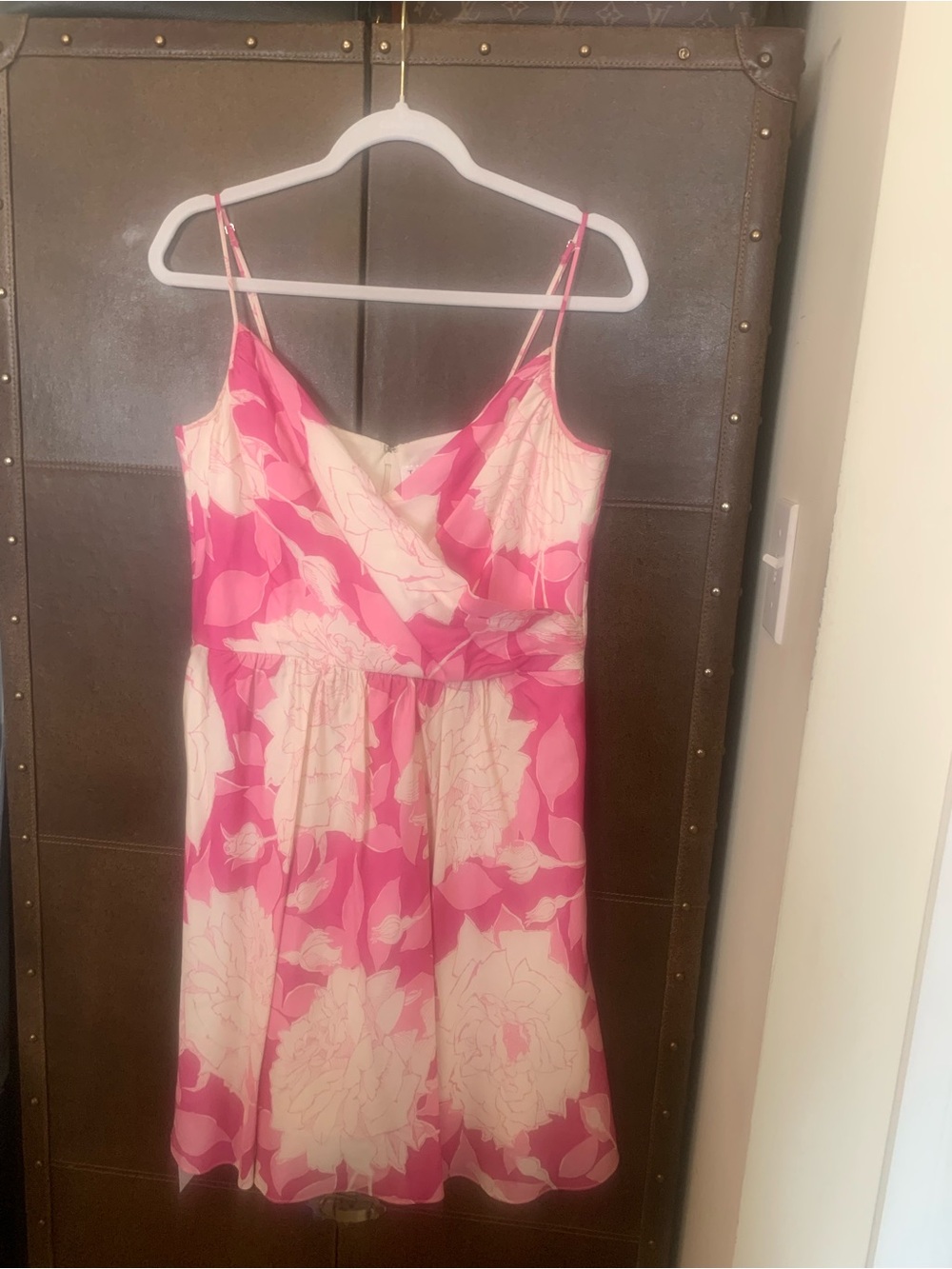 Trina Turk Pink and Cream Floral Spaghetti-Strap Dress